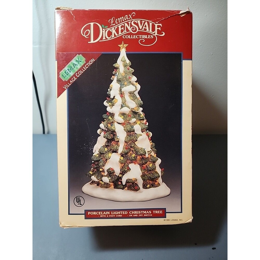 1995 Lemax Village Collection Dickensvale Porcelain Lighted Christmas Tree Vtg